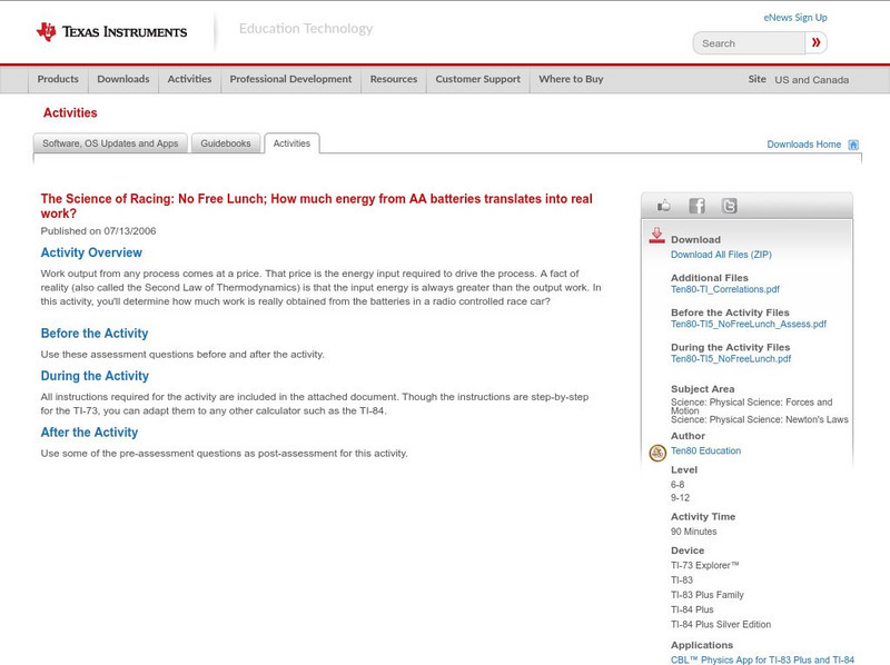 Texas Instruments: The Science of Racing: How Much Energy From Aa Batteries Activity Texas Instruments: The Science of Racing: How Much Energy From Aa Batteries Activity