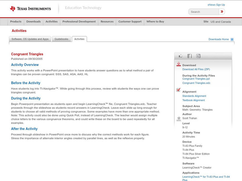 Texas Instruments: Congruent Triangles Activity Texas Instruments: Congruent Triangles Activity