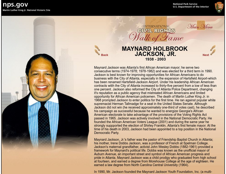 National Park Service: International Civil Rights Walk of Fame: Maynard Jackson Handout National Park Service: International Civil Rights Walk of Fame: Maynard Jackson Handout