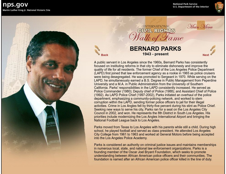 National Park Service: International Civil Rights Walk of Fame: Bernard Parks Handout National Park Service: International Civil Rights Walk of Fame: Bernard Parks Handout