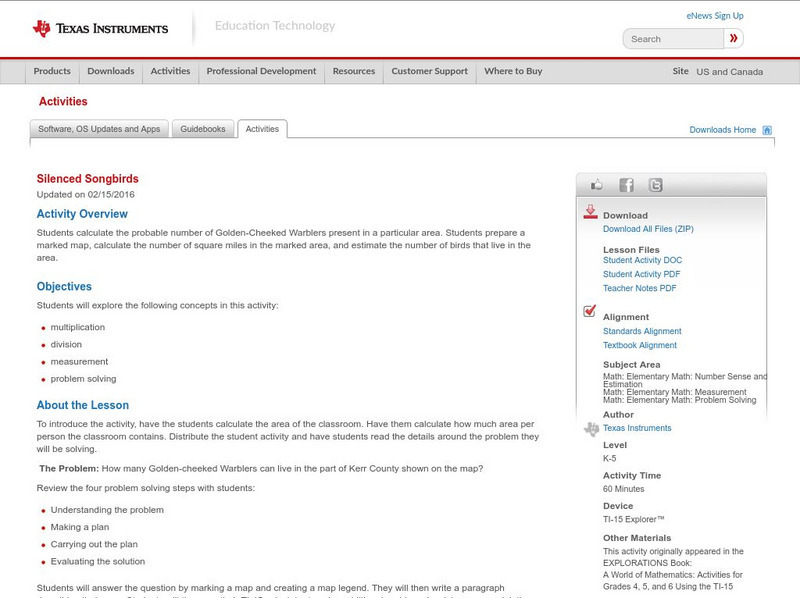 Texas Instruments: Silenced Songbirds Activity Texas Instruments: Silenced Songbirds Activity