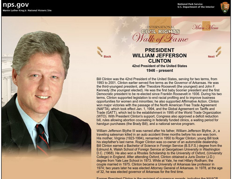National Park Service: International Civil Rights Walk of Fame: William Clinton Website National Park Service: International Civil Rights Walk of Fame: William Clinton Website