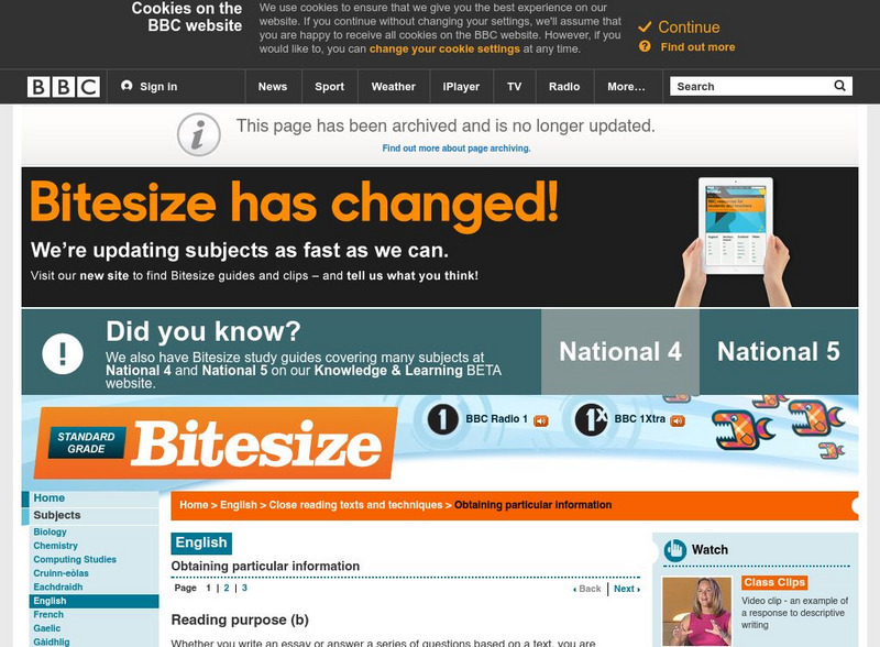 Bbc Bitesize Revision: Obtaining Particular Information Activity
