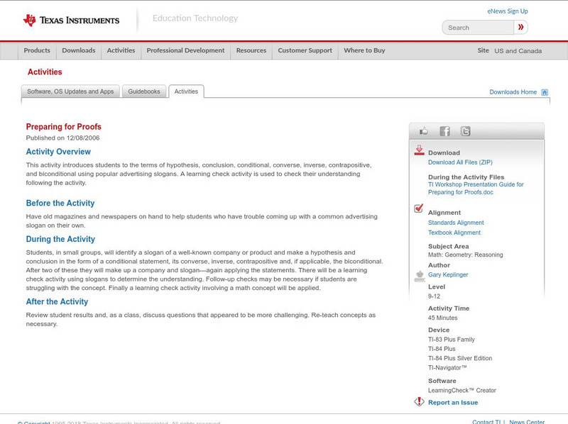 Texas Instruments: Preparing for Proofs Activity Texas Instruments: Preparing for Proofs Activity