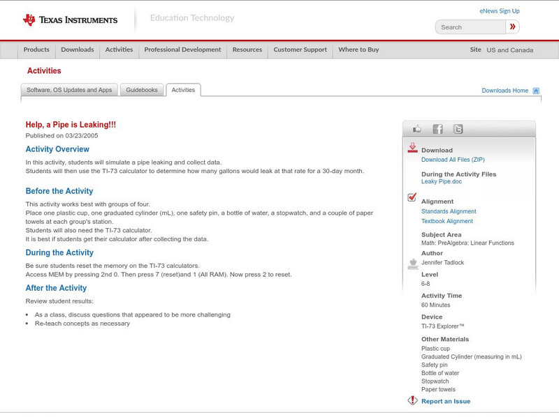Texas Instruments: Help, a Pipe Is Leaking!!! Activity Texas Instruments: Help, a Pipe Is Leaking!!! Activity