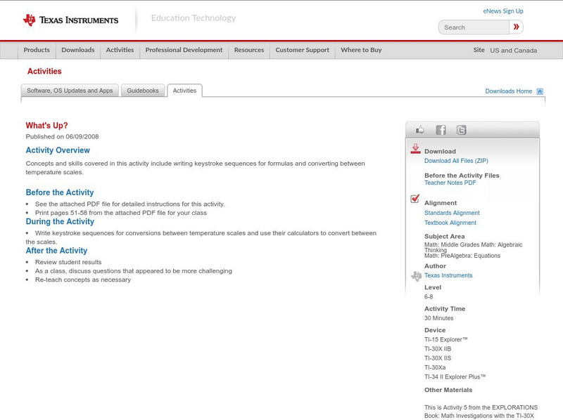 Texas Instruments: What's Up? Activity Texas Instruments: What's Up? Activity