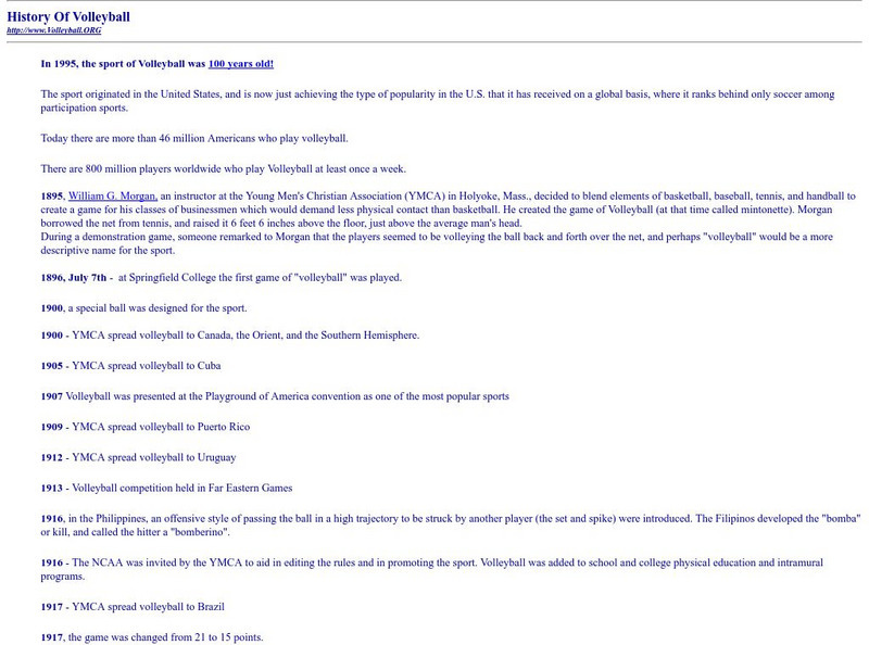 Volleyball World Wide: The History of Volleyball Activity Volleyball World Wide: The History of Volleyball Activity