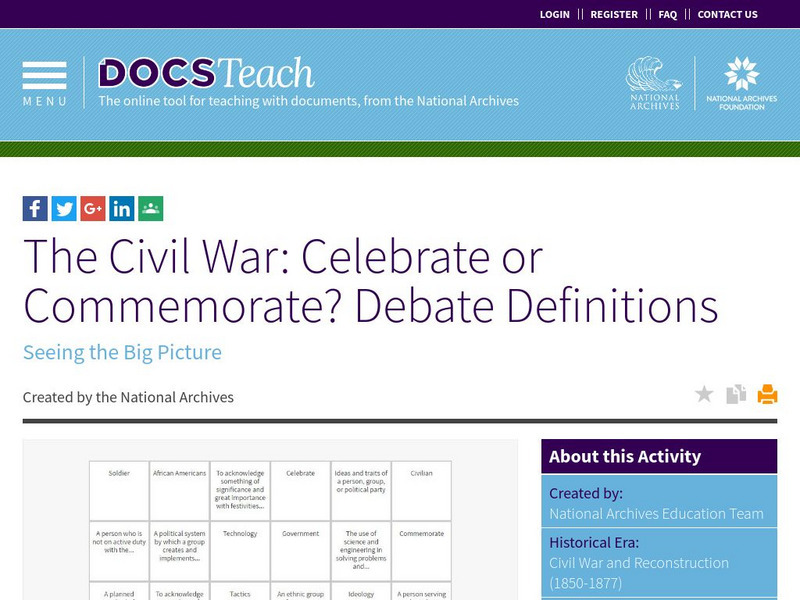 National Archives: The Civil War: Celebrate or Commemorate? Lesson Plan National Archives: The Civil War: Celebrate or Commemorate? Lesson Plan