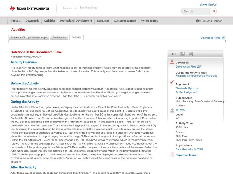 Texas Instruments: Rotations in the Coordinate Plane Activity Texas Instruments: Rotations in the Coordinate Plane Activity