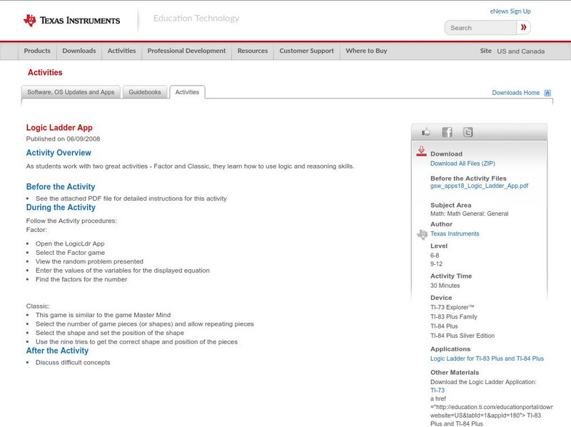 Texas Instruments: Logic Ladder App Activity Texas Instruments: Logic Ladder App Activity