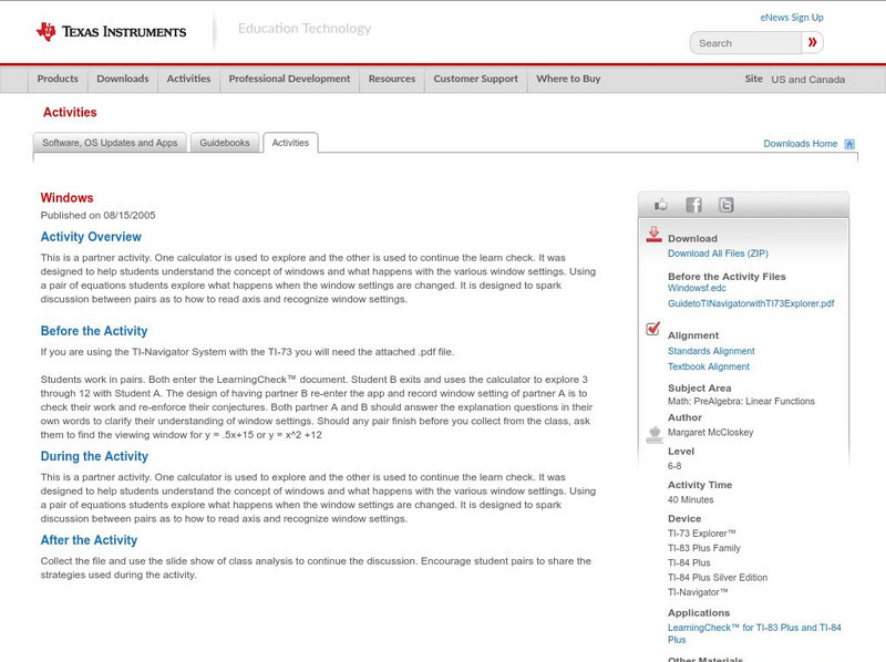 Texas Instruments: Windows Activity Texas Instruments: Windows Activity