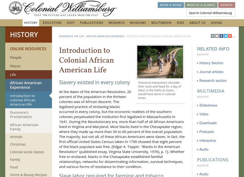 Colonial Williamsburg: Colonial African American Life Activity Colonial Williamsburg: Colonial African American Life Activity
