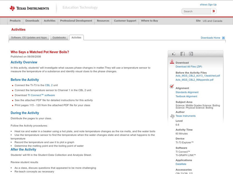 Texas Instruments: Who Says a Watched Pot Never Boils? Activity Texas Instruments: Who Says a Watched Pot Never Boils? Activity