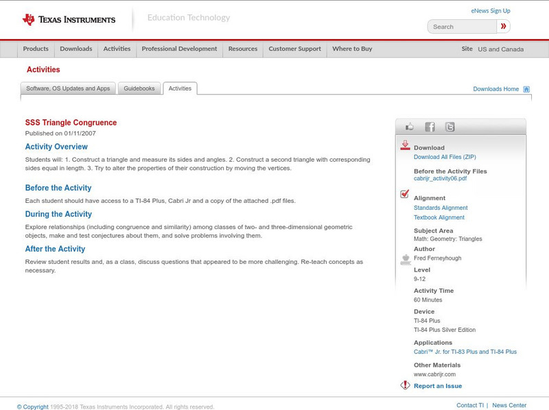 Texas Instruments: Sss Triangle Congruence Lesson Plan Texas Instruments: Sss Triangle Congruence Lesson Plan