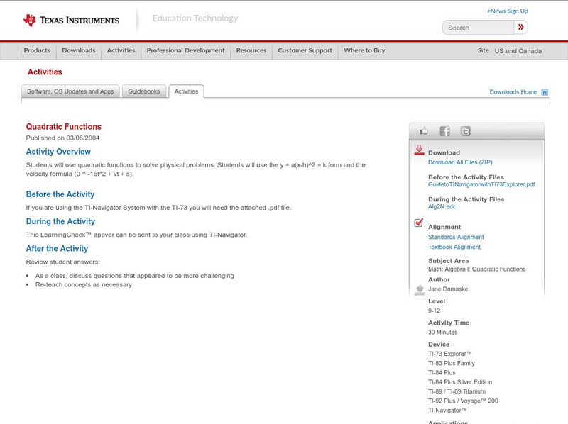 Texas Instruments: Quadratic Functions Activity Texas Instruments: Quadratic Functions Activity