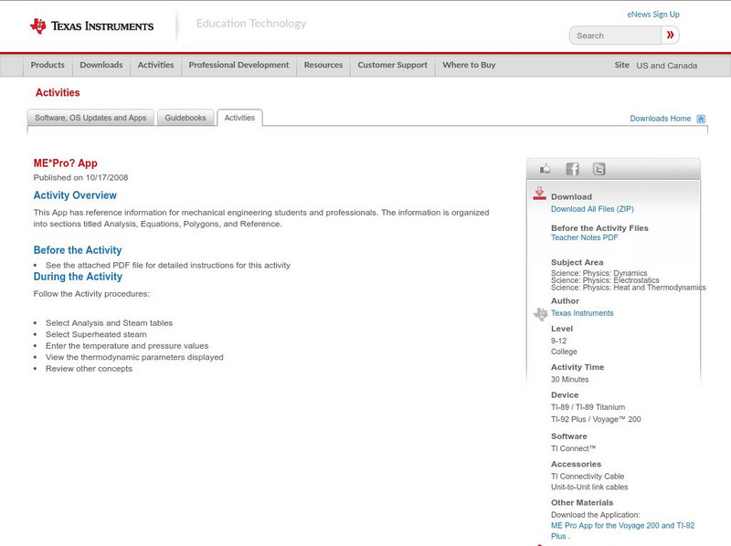Texas Instruments: Me*pro? App Activity Texas Instruments: Me*pro? App Activity