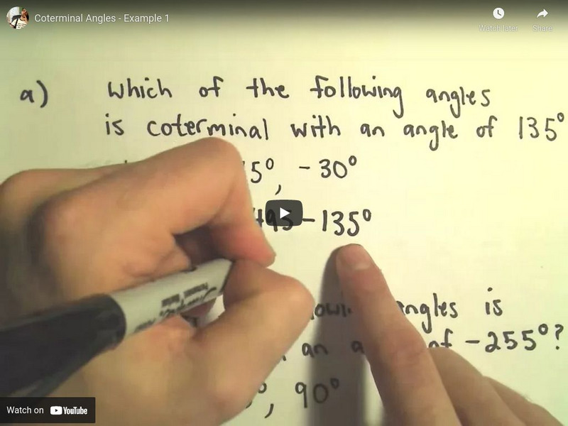Patrick Jmt: Coterminal Angles Example 1 Instructional Video