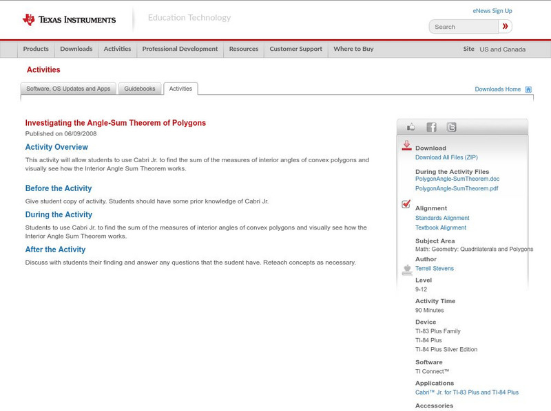 Texas Instruments: Investigating the Angle Sum Theorem of Polygons Activity Texas Instruments: Investigating the Angle Sum Theorem of Polygons Activity