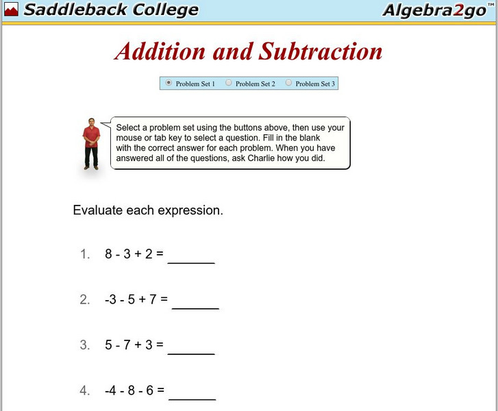 Algebra2go: Addition and Subtraction Problem Sets Unit Plan