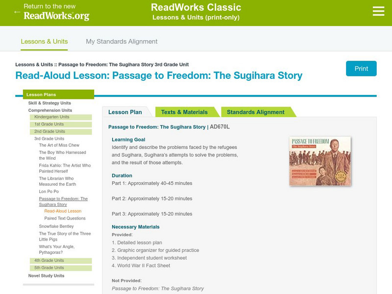Read works.org: Read Aloud Lesson: Passage to Freedom: The Sugihara Story Lesson Plan Read works.org: Read Aloud Lesson: Passage to Freedom: The Sugihara Story Lesson Plan