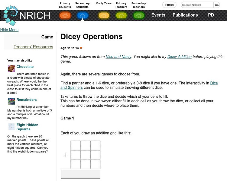 University of Cambridge: Nrich: Dicey Operations Interactive University of Cambridge: Nrich: Dicey Operations Interactive