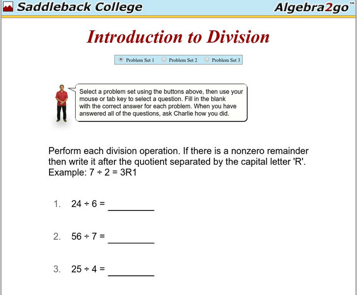 Algebra2go: Introduction to Division Problem Sets Unit Plan Algebra2go: Introduction to Division Problem Sets Unit Plan