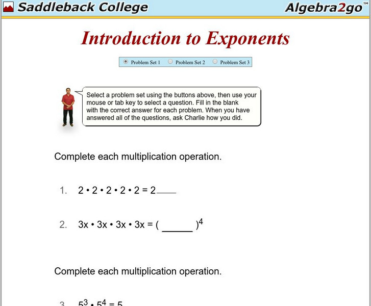 Algebra2go: Introduction to Exponents Problem Sets Unit Plan Algebra2go: Introduction to Exponents Problem Sets Unit Plan