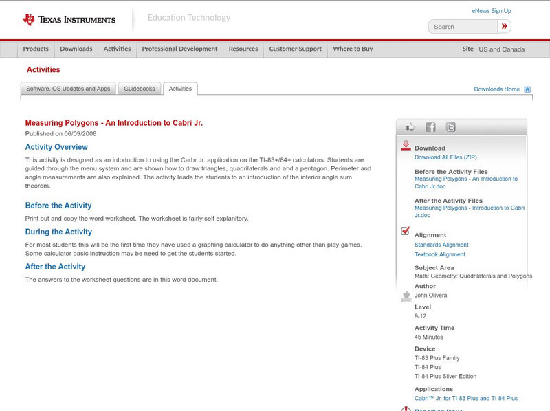 Texas Instruments: Measuring Polygons an Introduction to Cabri Jr. Activity