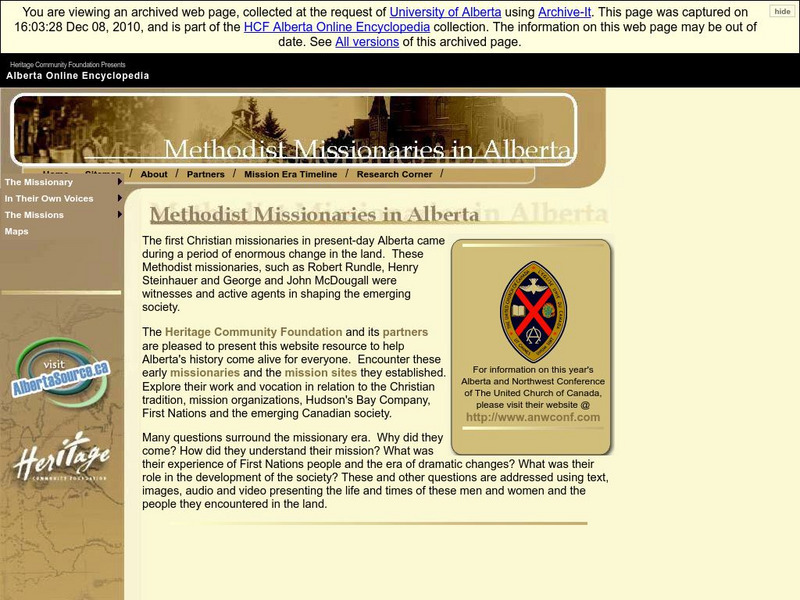 Alberta Online Encyclopedia: Methodist Missionaries in Alberta Handout Alberta Online Encyclopedia: Methodist Missionaries in Alberta Handout