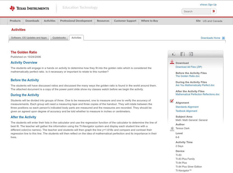 Texas Instruments: The Golden Ratio Activity Texas Instruments: The Golden Ratio Activity