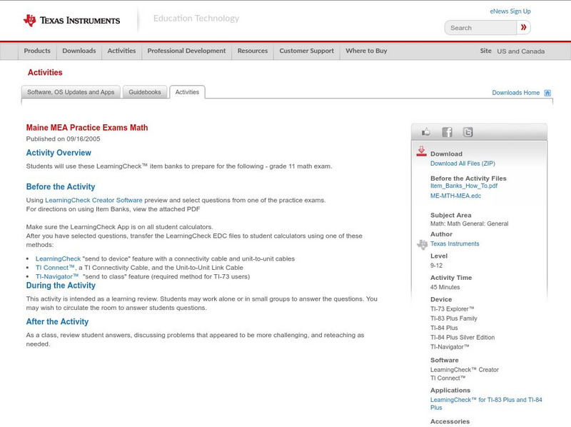 Texas Instruments: Maine Mea Practice Exams Math Activity