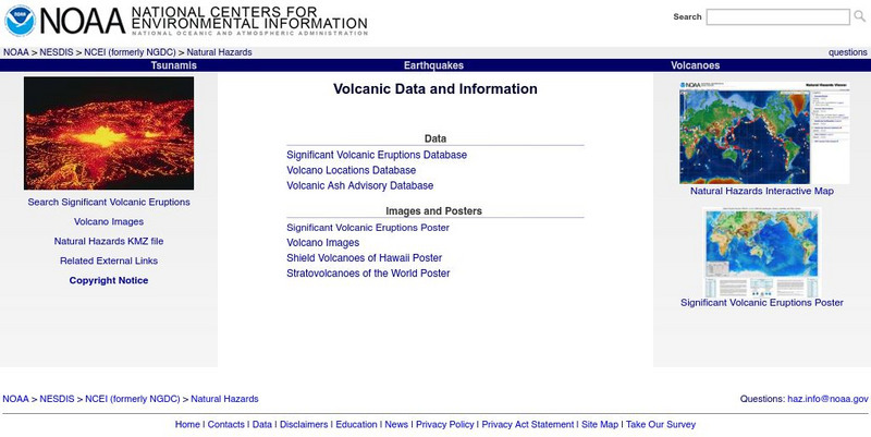 Noaa: Volcano Data at National Geophysical Data Center Website Noaa: Volcano Data at National Geophysical Data Center Website
