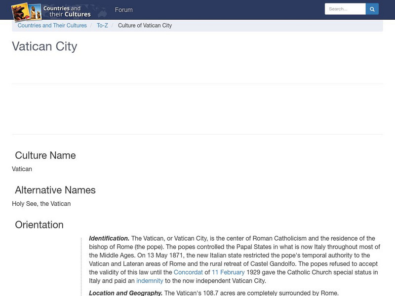 Countries and Their Cultures: Vatican City Handout Countries and Their Cultures: Vatican City Handout