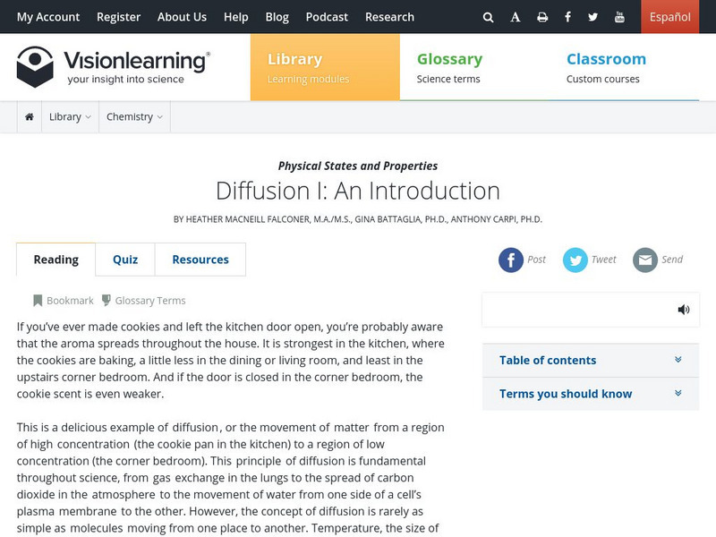 Visionlearning: Physical States and Properties: Diffusion Unit Plan