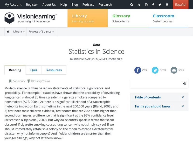 Visionlearning: Data: Statistics in Science Unit Plan Visionlearning: Data: Statistics in Science Unit Plan