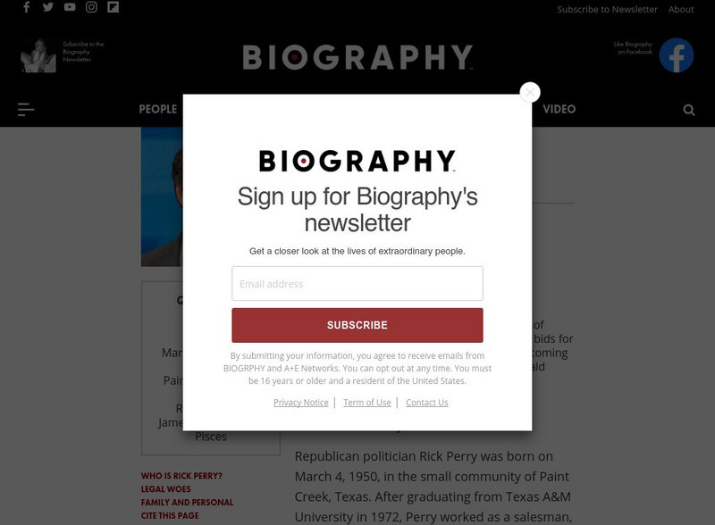 Biography: Rick Perry, Governor of Texas Handout