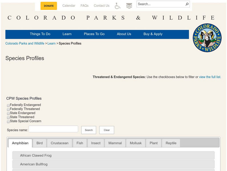 Colorado Division of Wildlife: Colorado Wildlife Species and Profiles Website Colorado Division of Wildlife: Colorado Wildlife Species and Profiles Website