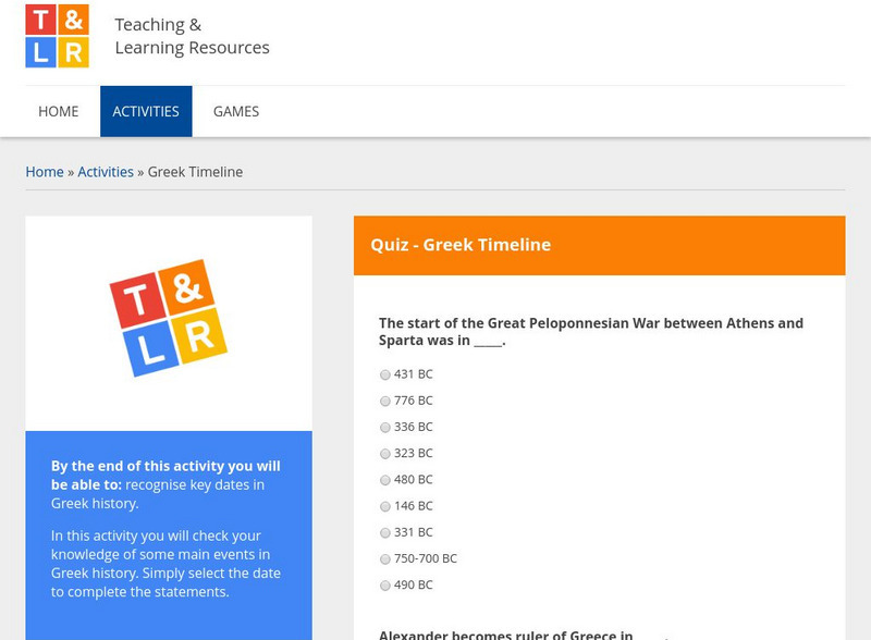Teaching and Learning Resources: Matching the Dates Quiz: A Greek Timeline Unknown Type Teaching and Learning Resources: Matching the Dates Quiz: A Greek Timeline Unknown Type