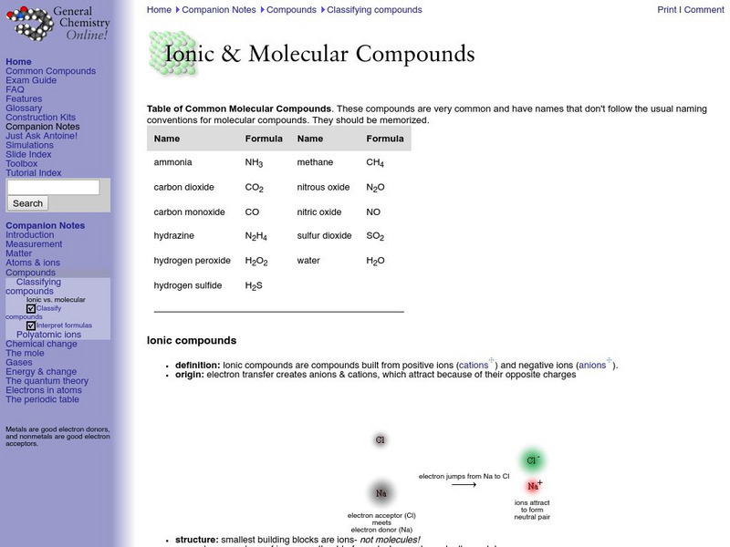 General Chemistry Online: Ionic and Molecular Compounds Handout General Chemistry Online: Ionic and Molecular Compounds Handout