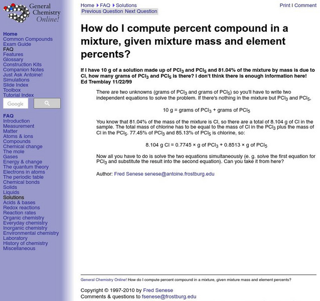 General Chemistry: Percent Compound in a Mixture Website General Chemistry: Percent Compound in a Mixture Website