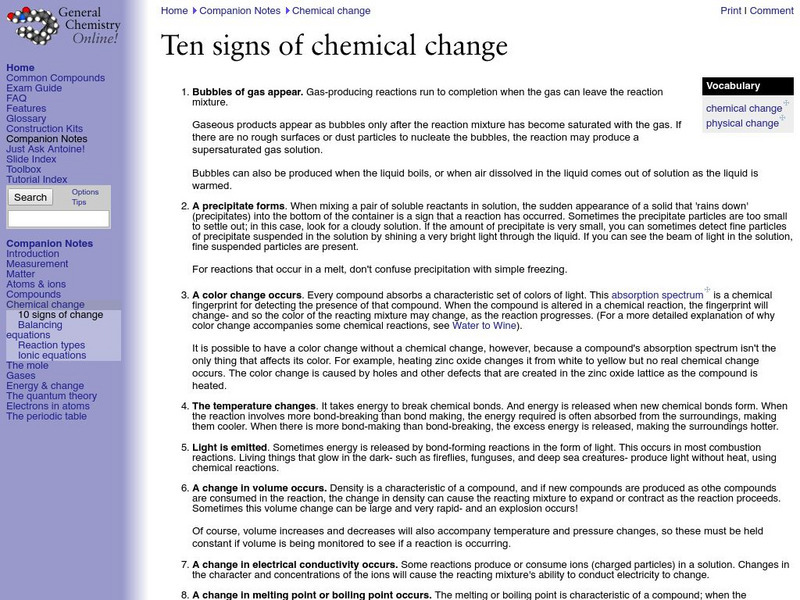 General Chemistry Online: Ten Signs of Chemical Change Website General Chemistry Online: Ten Signs of Chemical Change Website