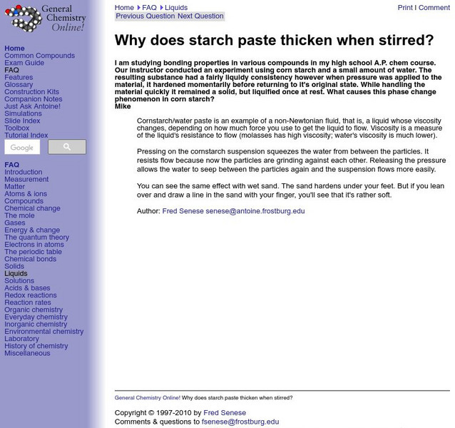 Frostburg State University Chemistry Online: Viscosity and Paste Handout