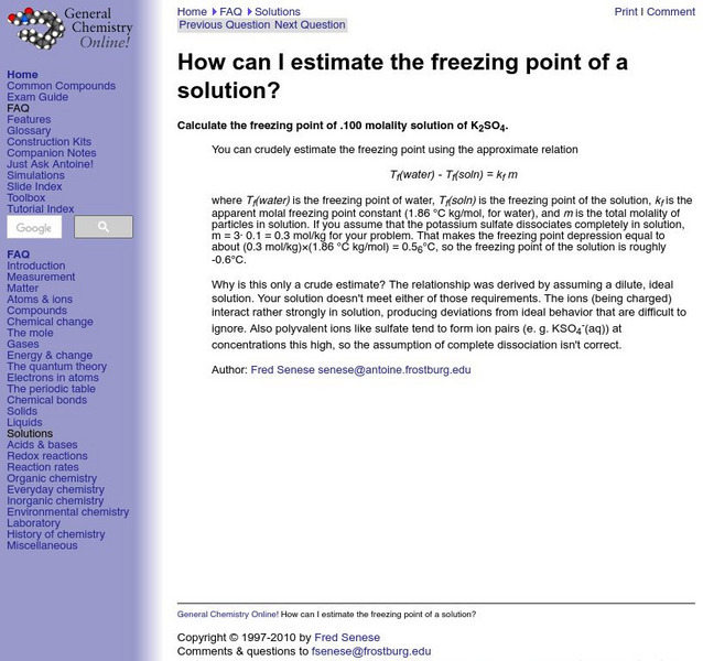 General Chemistry Online: Estimating Freezing Point Website General Chemistry Online: Estimating Freezing Point Website