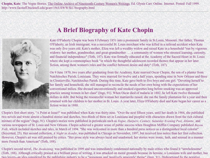 Bucknell University: A Brief Biography of Kate Chopin Handout