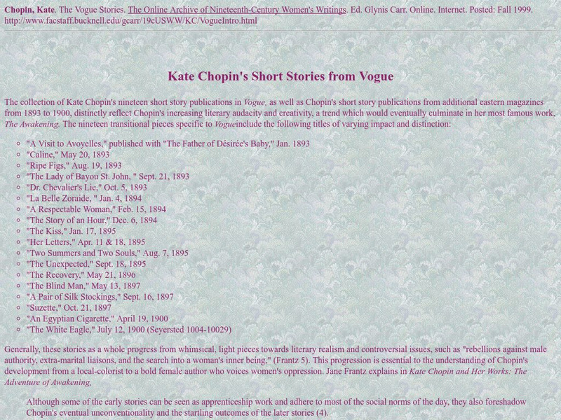 Bucknell University: Kate Chopin's Short Stories From Vogue Website