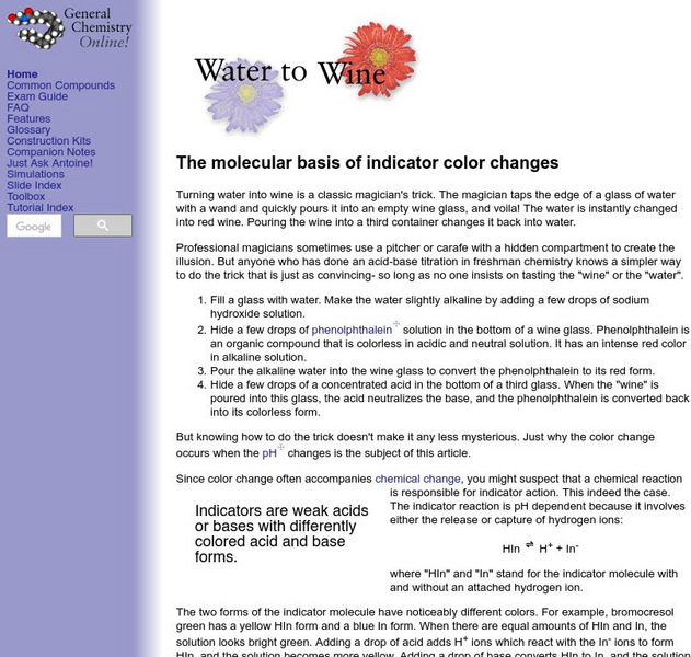 General Chemistry Online: Water to Wine Website General Chemistry Online: Water to Wine Website