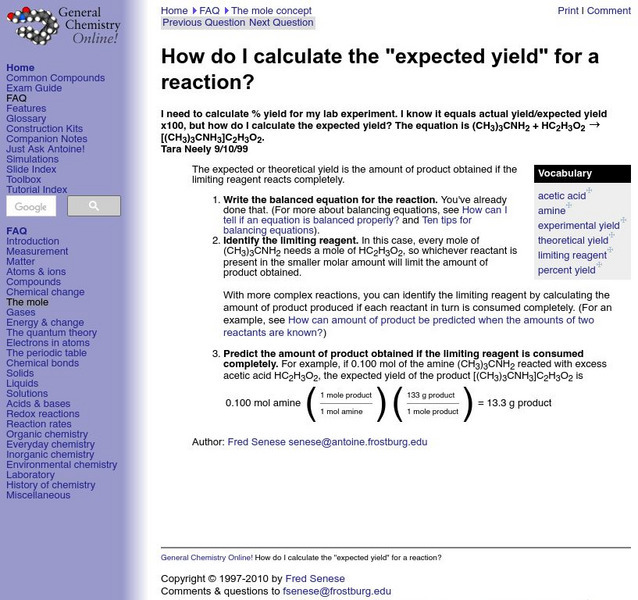 General Chemistry Online: Expected Yield Website General Chemistry Online: Expected Yield Website