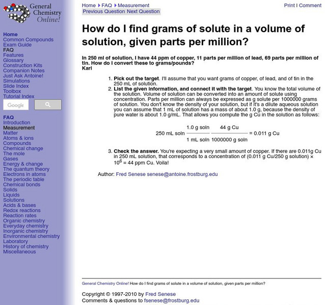 Frostburg State University: Grams of Solution Website Frostburg State University: Grams of Solution Website