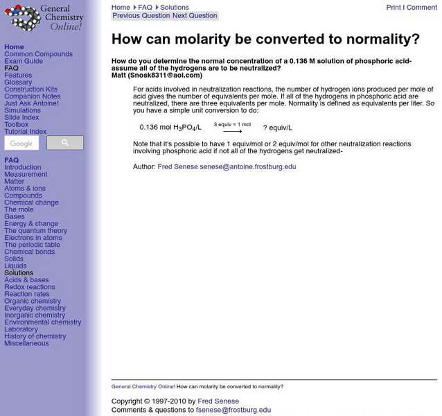 General Chemistry Online: How Can Molarity Be Converted Website General Chemistry Online: How Can Molarity Be Converted Website