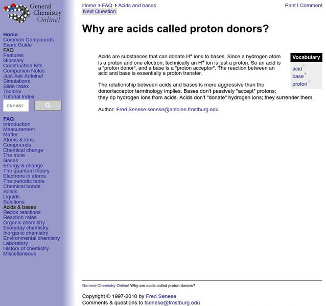 General Chemistry Online!: Why Are Acids Called Proton Donors? Handout General Chemistry Online!: Why Are Acids Called Proton Donors? Handout